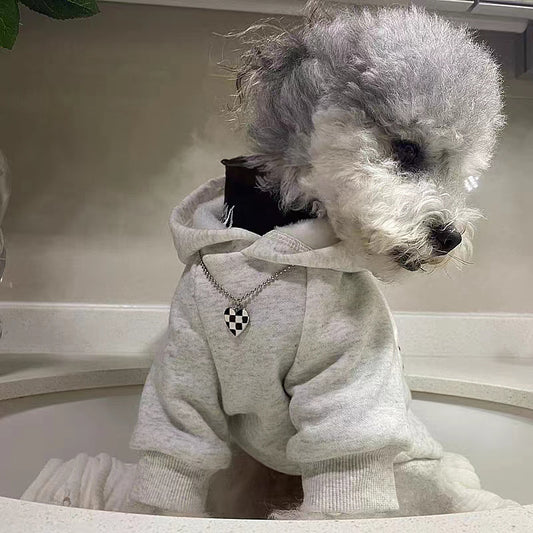 Retro Dog Hoodie Light Gray Velvet Polyester Ins Style For Small To 2XL Dogs