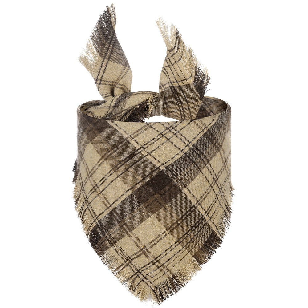 Plaid Dog Bandana With Tassels Triangle Scarf