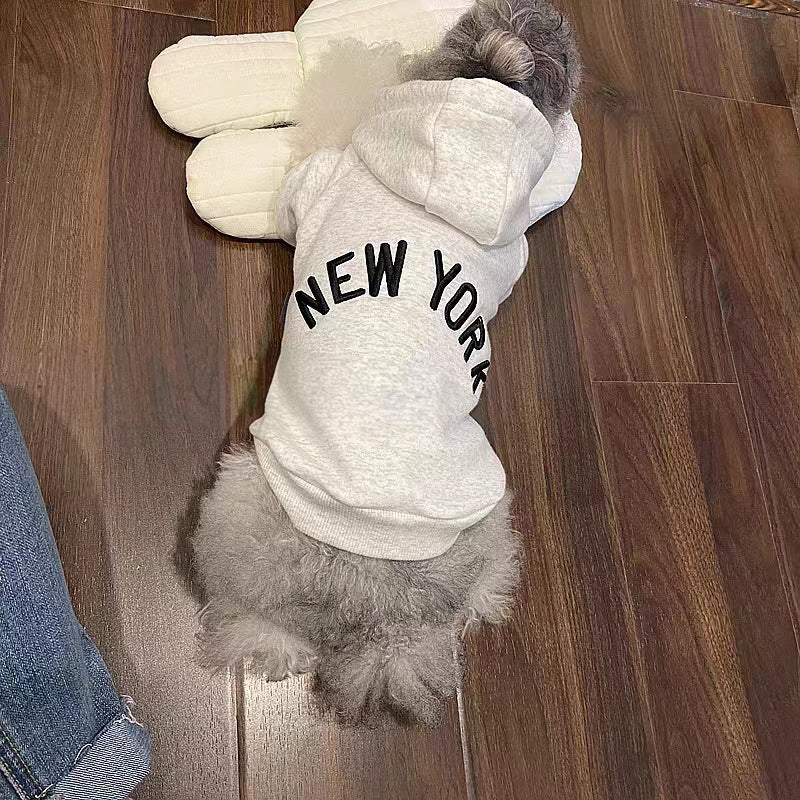 Retro Dog Hoodie Light Gray Velvet Polyester Ins Style For Small To 2XL Dogs