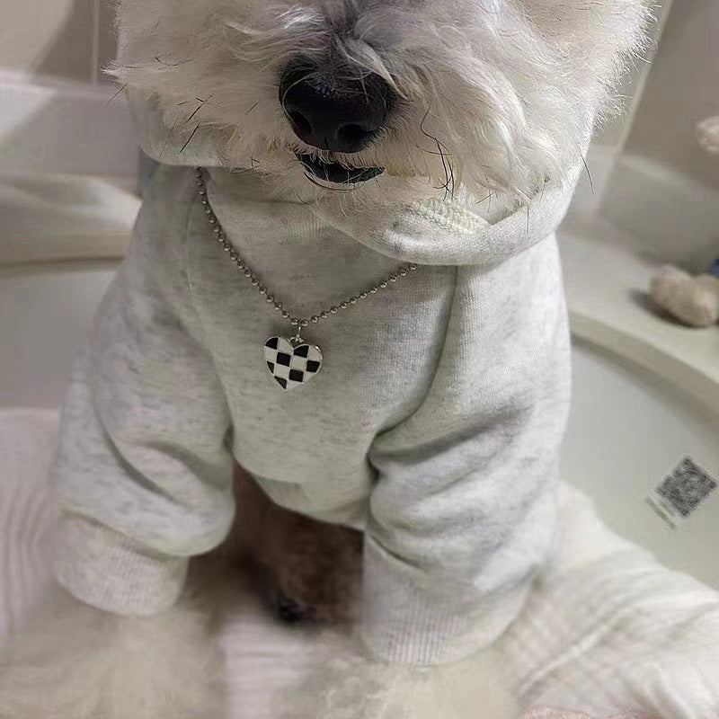Retro Dog Hoodie Light Gray Velvet Polyester Ins Style For Small To 2XL Dogs
