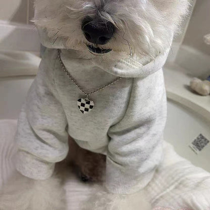 Retro Dog Hoodie Light Gray Velvet Polyester Ins Style For Small To 2XL Dogs