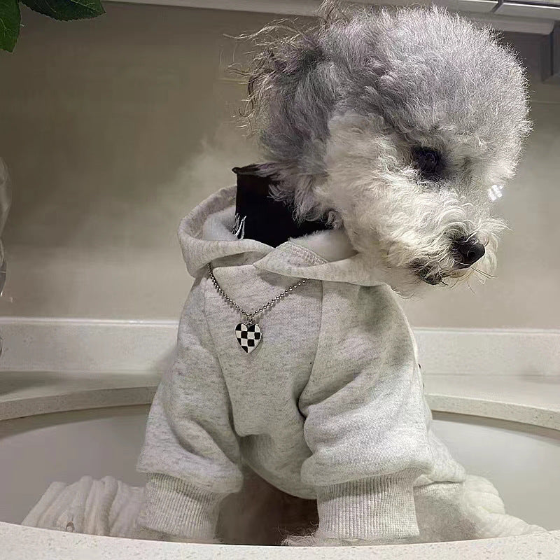 Retro Dog Hoodie Light Gray Velvet Polyester Ins Style For Small To 2XL Dogs
