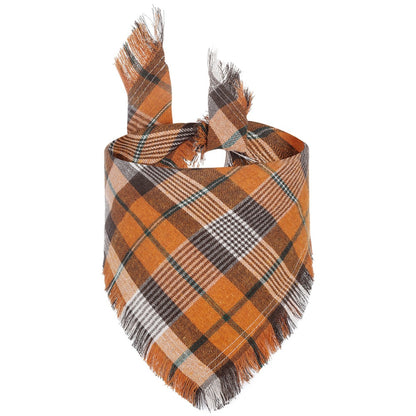 Plaid Dog Bandana With Tassels Triangle Scarf