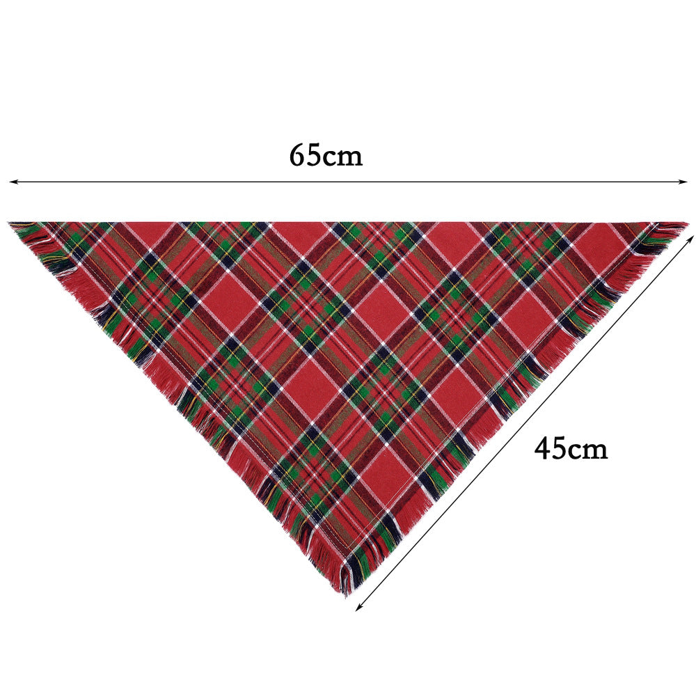 Plaid Dog Bandana With Tassels Triangle Scarf