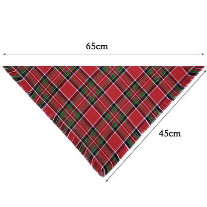 Plaid Dog Bandana With Tassels Triangle Scarf