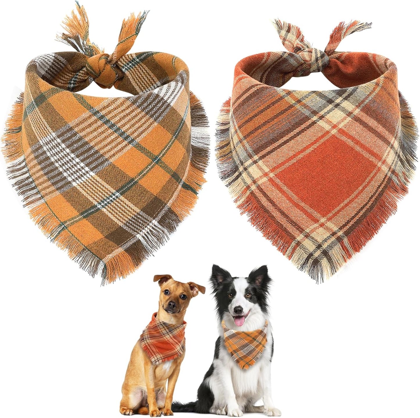 Plaid Dog Bandana With Tassels Triangle Scarf