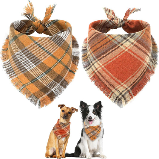 Plaid Dog Bandana With Tassels Triangle Scarf