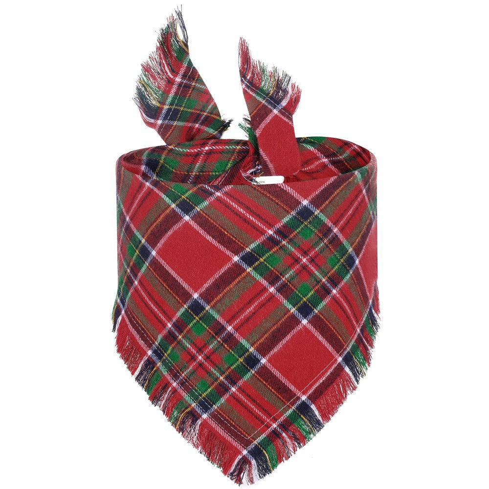 Plaid Dog Bandana With Tassels Triangle Scarf