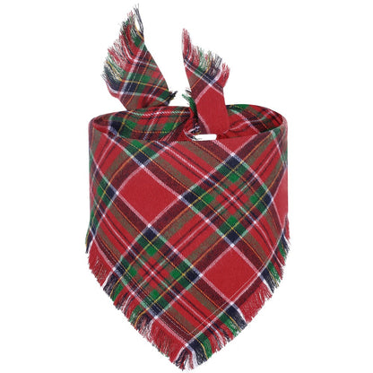 Plaid Dog Bandana With Tassels Triangle Scarf