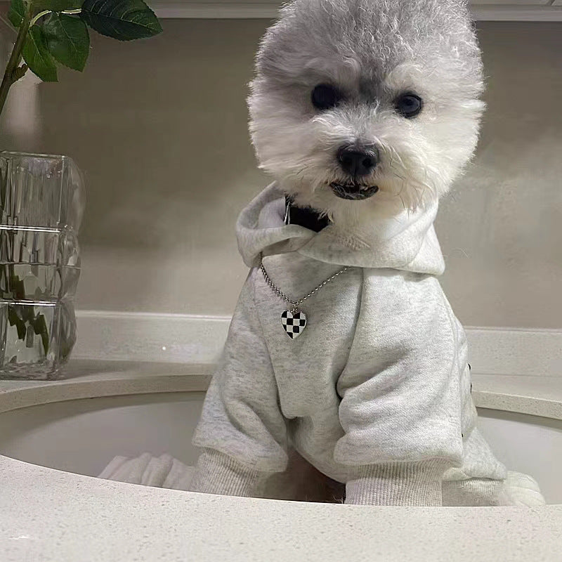 Retro Dog Hoodie Light Gray Velvet Polyester Ins Style For Small To 2XL Dogs