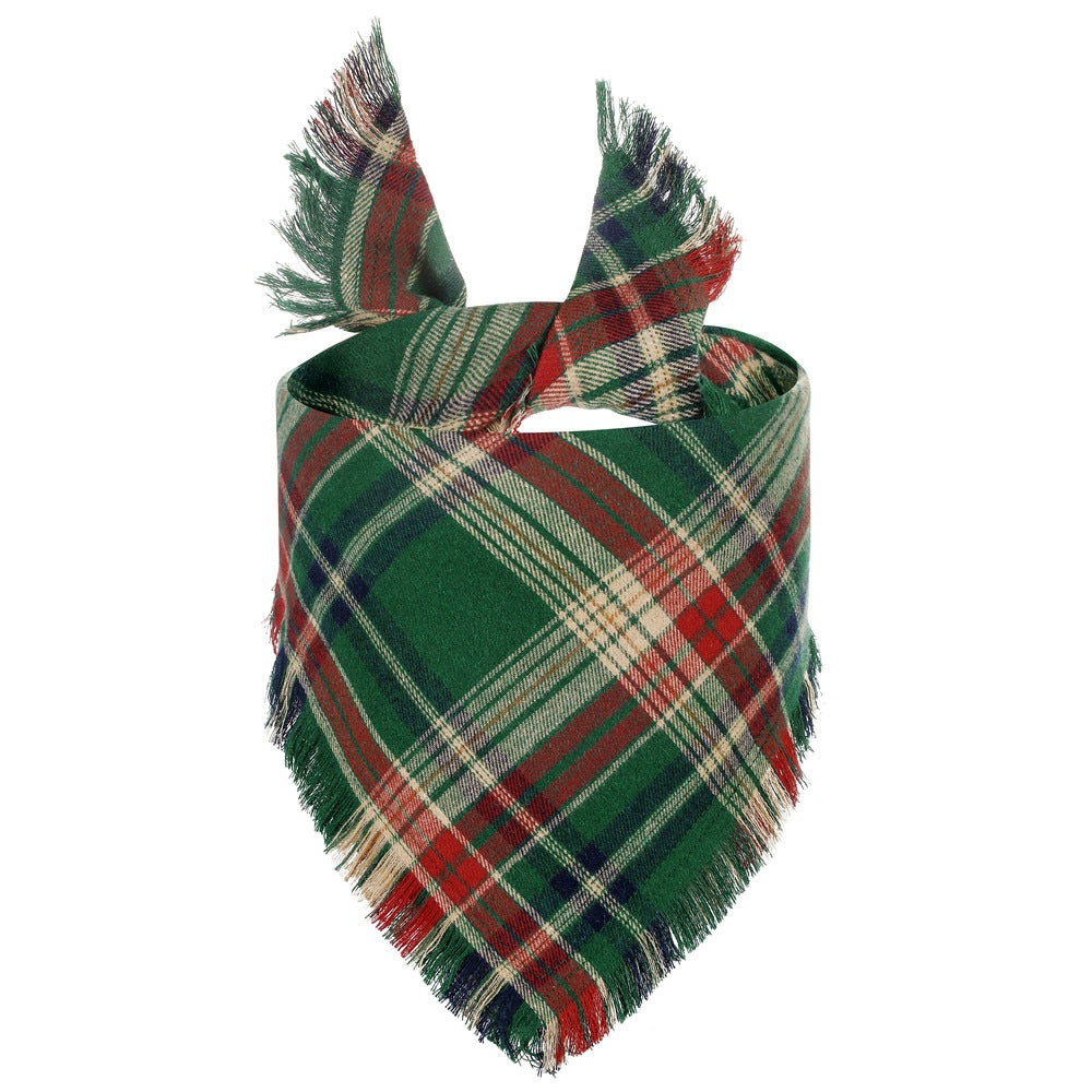 Plaid Dog Bandana With Tassels Triangle Scarf