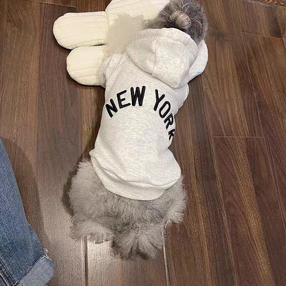 Retro Dog Hoodie Light Gray Velvet Polyester Ins Style For Small To 2XL Dogs
