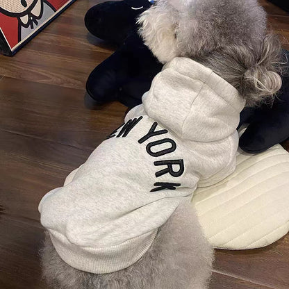 Retro Dog Hoodie Light Gray Velvet Polyester Ins Style For Small To 2XL Dogs