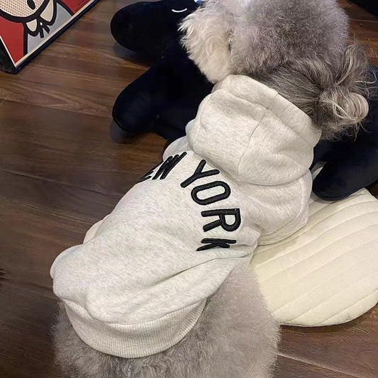 Retro Dog Hoodie Light Gray Velvet Polyester Ins Style For Small To 2XL Dogs