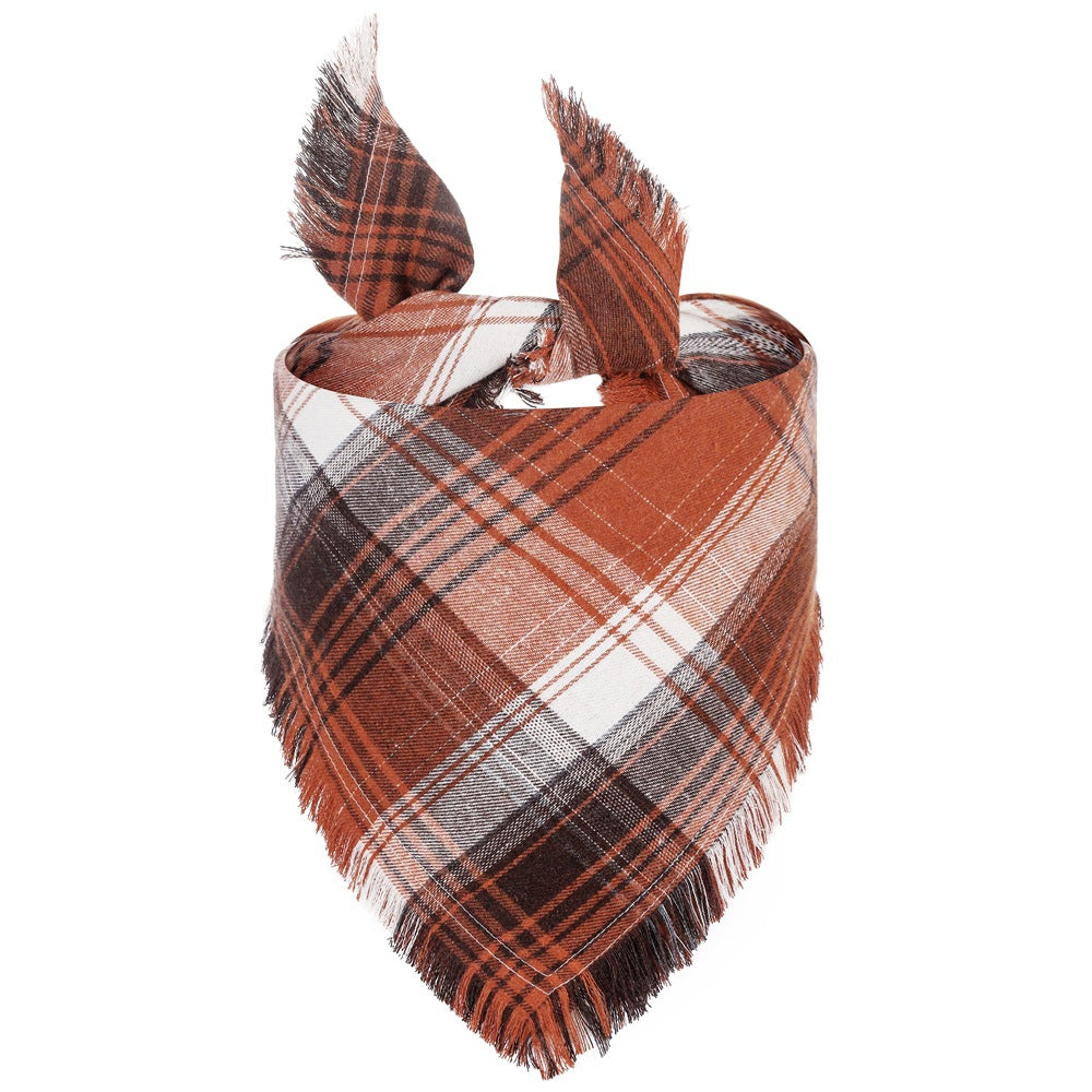 Plaid Dog Bandana With Tassels Triangle Scarf